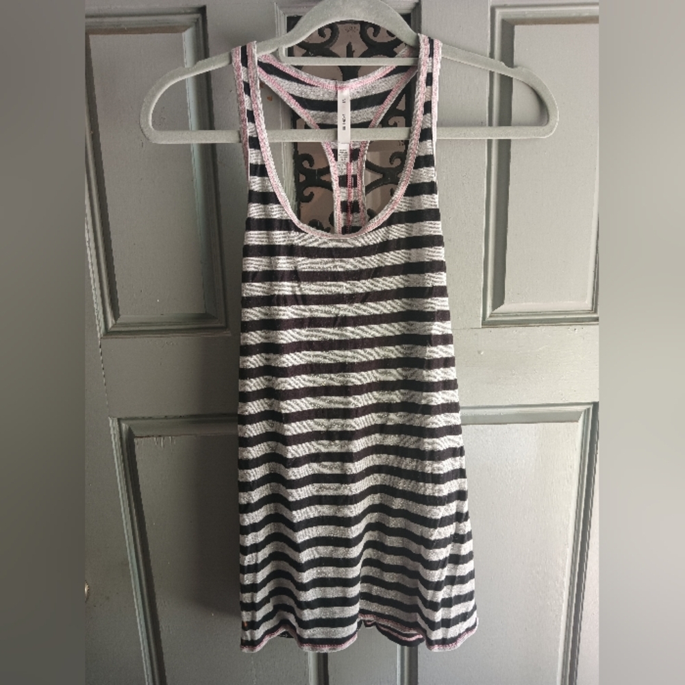 🎽2/$10 Victoria's Secret Sport Striped Black & Silver Tank Top